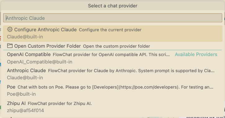 Screenshot: Provider selection and configuration